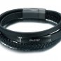 VNOX Mens Womens Epilepsy Black Handmade Braid Genuine Leather Medical Symbol Alert Cuff Bangle Brac