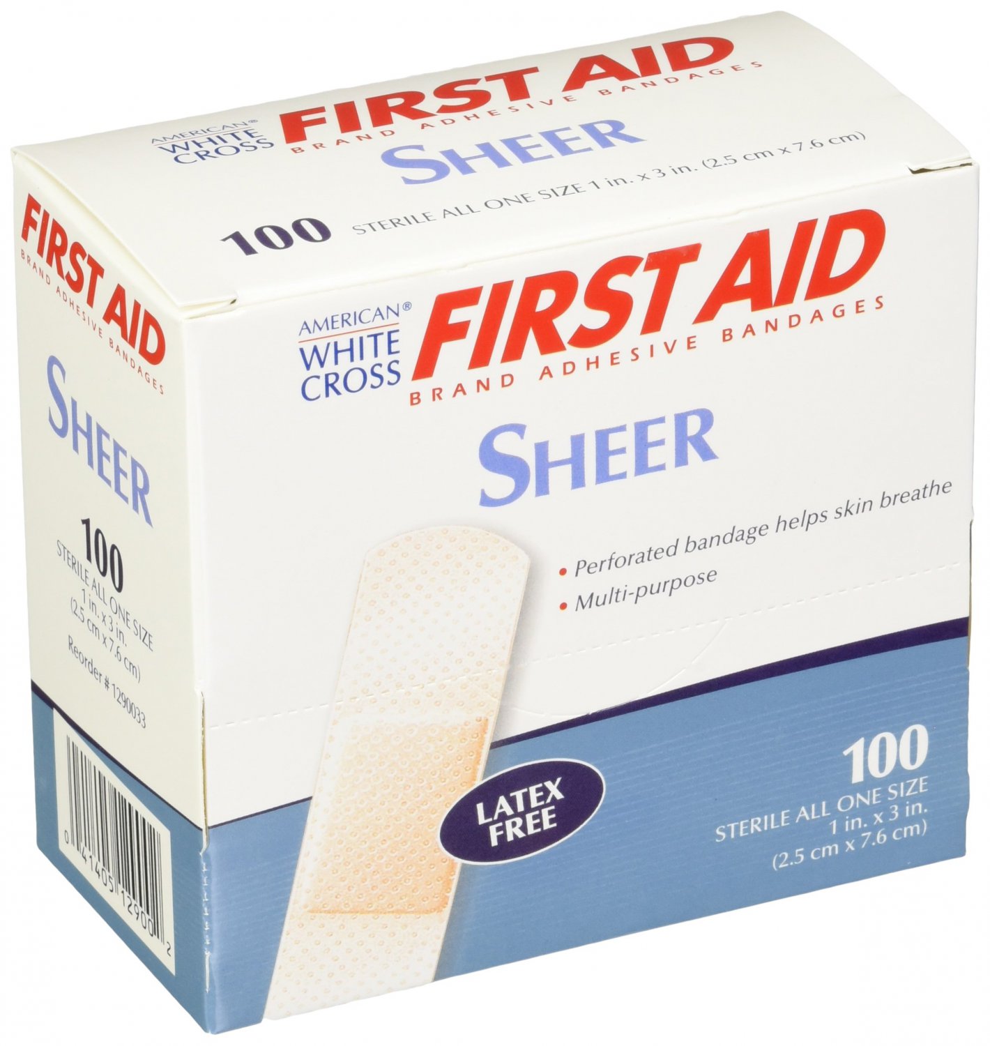 American White Cross Sheer Adhesive Strips, Sterile, 1"" x 3"", 100/Box, 12 Box/Case (Pack of 1200)