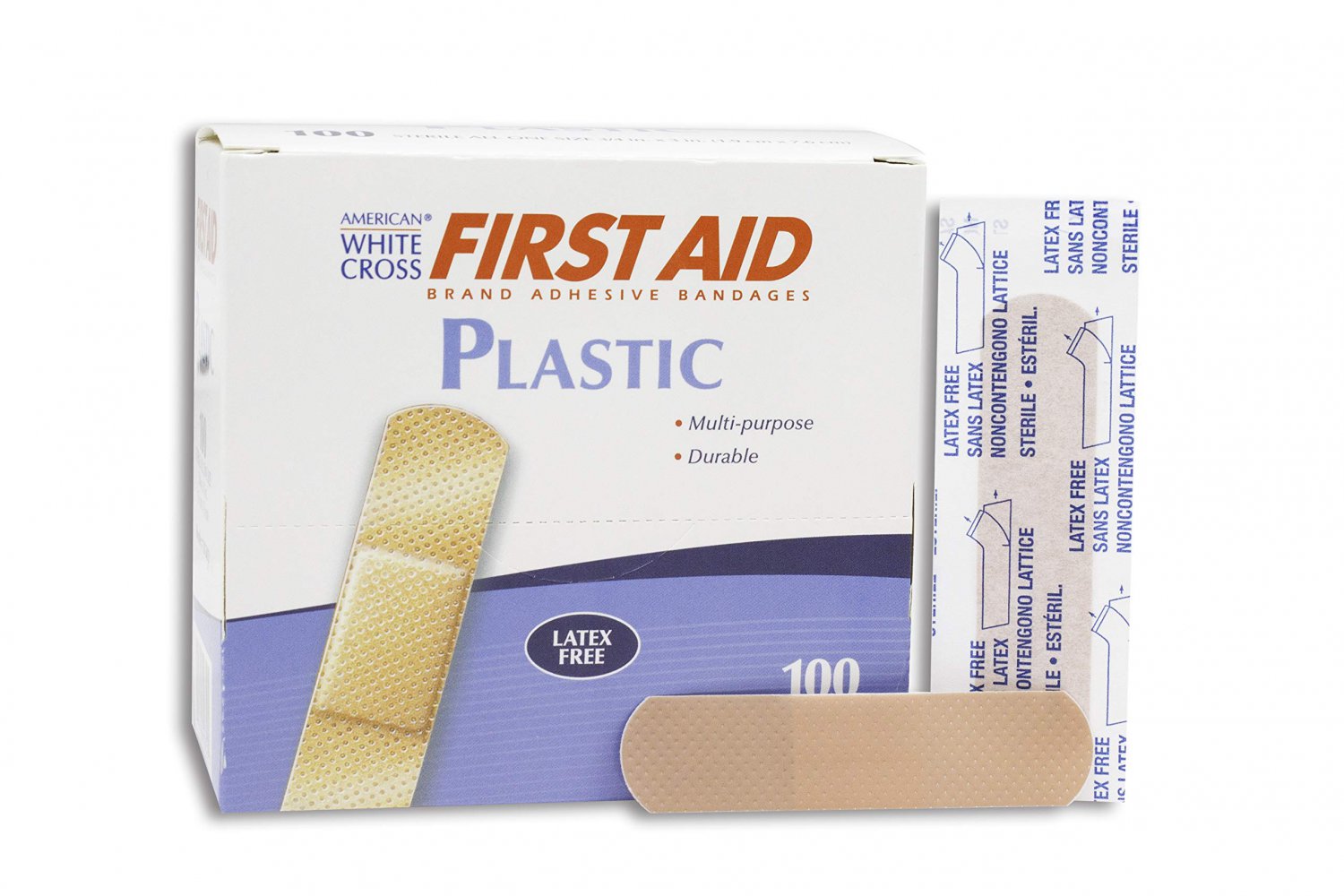 American White Cross Plastic Adhesive Strips, Sterile, 5/8"" x 2-1/4"", 100/Box, 12 Box/Case (Pack o