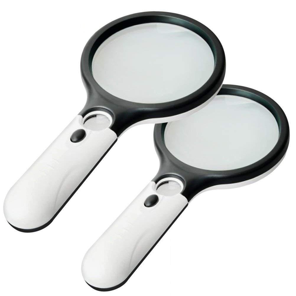 2 Pack Magnifier 3 LED Light, Marrywindix 3X 45X Handheld Magnifier Reading Magnifying Glass Lens Je