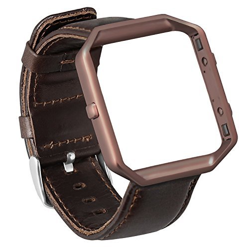 eseekgo Leather Band Compatible with Fitbit Blaze with Metal Frame, Classic Genuine Leather Band Sma
