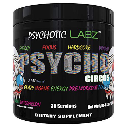 Psychotic Labz Psycho Circus High Stim Pre Workout Powder, Energy Focus Strength Pumps, Loaded with