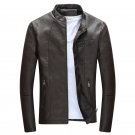 2XL BROWN Wordless Autumn Winter Mens Zipper PU Leather Jacket