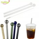 2PC SET Delidge 1Set Handmade Clear Glass Colored Straw With Cleaning Brush