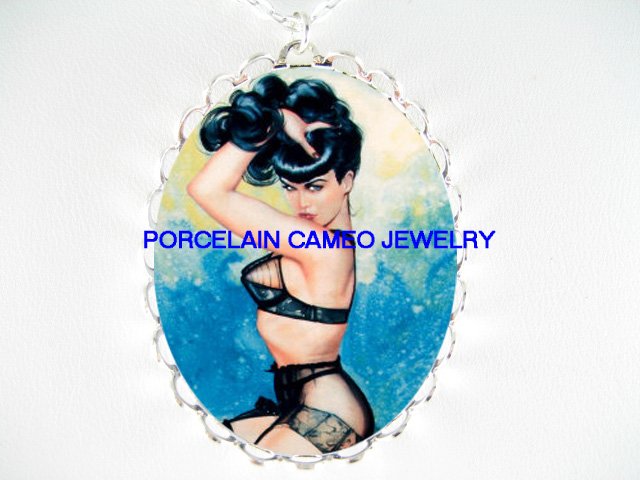 PINUP BETTIE PAGE IN BLACK CAMEO PORCELAIN NECKLACE
