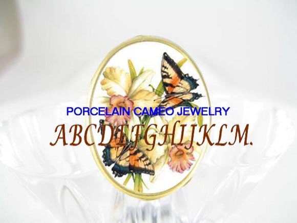 2 BUTTERFLY ORCHID FLOWER PORCELAIN CAMEO RING 5-9