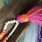 Wood bead tassel necklace pink and orange
