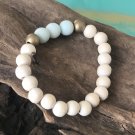 Wood Bead Bracelet Sky Blue and White Natural