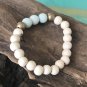 Wood Bead Bracelet Sky Blue and White Natural