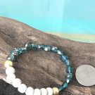 Natural Wood Bead and Teal Bevel Cut Stone Bracelet