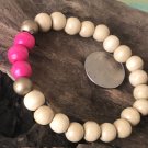 Wood Bead Fuchsia and Natural Bracelet