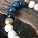 Wood Bead Natural Polished and Teal Wood Bead Bracelet