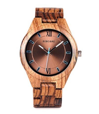 Men Quartz Watch Bronze Unique Zebrawood and Resin Conbined Case Wooden Wristwatch