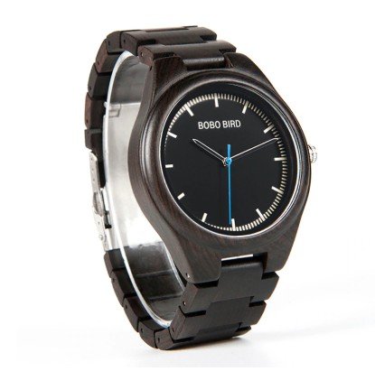 Men Watch Simple Ebony Wood Wristwatch with Wooden Gift Box