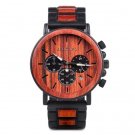 Wood and Stainless Steel Watches Mens Red Sandal Chronograph Wristwatches Luminous