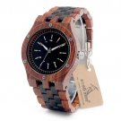 Men Wooden Quartz Watch Round Dial Unique Combination Ebony And Red Sandalwood