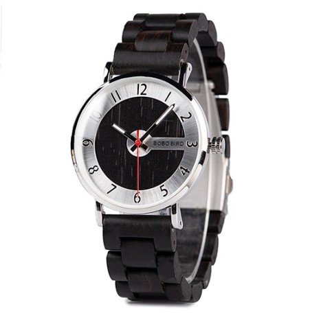 Ultra Thin Men Watch Silver Simple Wood Band Quartz Wristwatch