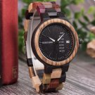 Antique Mens Wood Watches Date and Week Display with Unique Mixed Color Wooden Band