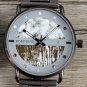 Zegarki Militarne White Brown Men Wood Watch Metal Quartz Watch with Date Display Male