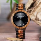 Luminous Hands Quartz Wristwatch for Men Two-tone Zebra Wood & Ebony Wooden