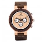 Two-tone Wooden Watches for Men Engraved leather Chronograph with Date Display