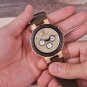 Two-tone Wooden Watches for Men Engraved leather Chronograph with Date Display