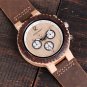 Two-tone Wooden Watches for Men Engraved leather Chronograph with Date Display