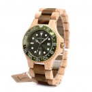Mens Dress Green Watch Classic Steel Face Wooden Case Watches with Wooden Band