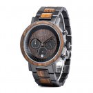 Wooden Stainless Steel Men Watches Gun Steel Top Brand Luxury Chronograph Watch