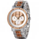 Wooden Stainless Steel Men Watches Silver Top Brand Luxury Chronograph Watch