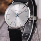 Black Ultra Thin Men Silver Classic Dial Quartz Wristwatch with Special Wood Band