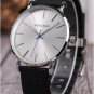 Black Ultra Thin Men Silver Classic Dial Quartz Wristwatch with Special Wood Band