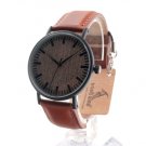 Men Watches Round Vintage Watch Ebony Wood Quartz Watch With Real Leather