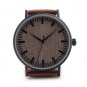 Men Watches Round Vintage Watch Ebony Wood Quartz Watch With Real Leather