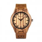 Mens Wooden Wristwatch Causal Quartz Watch with Branded Brown Leather