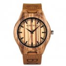 Bronze Mens Wooden Wristwatch Causal Quartz Watch with Branded Brown Leather