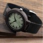 Vintage Ebony Wood Men Watch With Green Wood Dial With Real Leather Strap