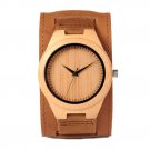 Men Watches Natural Bamboo Japanese Quartz Wooden Dial Wide Genuine Leather Brown