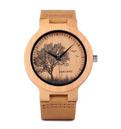 Simple Bamboo Watches 3D Print Icon Brown4 Men Quartz Wristwatch with Leather Strap