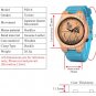 Simple Bamboo Watches 3D Print Icon Blue Men Quartz Wristwatch with Leather Strap