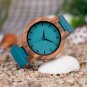 Casual Bamboo Wood Watch For Men And Women Turquoise Blue Quartz Analog Watch