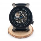 Bamboo Wooden Automatic Mechanical Watch Casual Mens Wristwatch With Leather Strap