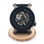 Bamboo Wooden Automatic Mechanical Watch Casual Mens Wristwatch With Leather Strap