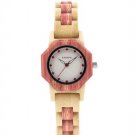 Bamboo Women Watches Pink Crystal Dial Ladies Quartz Dress Watch in Wooden Box