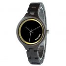 Simple Women Ebony Wooden Watches Classic Black Dial Ladies Quartz Dress Watch