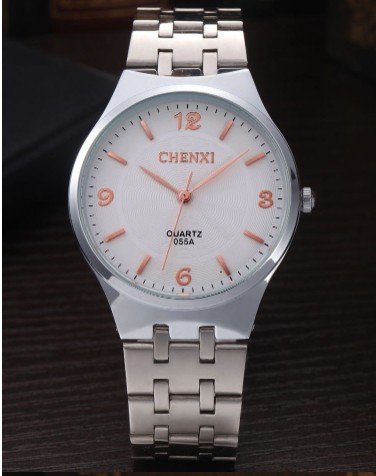 Rose Gold Timescale Lovers Watch Men Analog Stainless Steel White Quartz Wristwatch Male