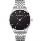 Stainless Steel Quartz Watch Men's Black Business Analog Wristwatches Silver