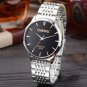 Stainless Steel Quartz Watch Men's Black Business Analog Wristwatches Silver