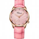 Fashion Simple Design Women Quartz Watches Golden Pink Clock Leather Strap Quartz Wrist Watches