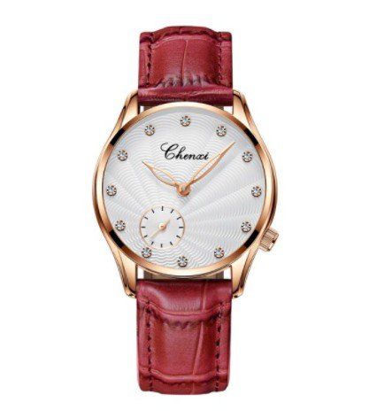 Fashion Simple Design Women Quartz Watches Golden Red Clock Leather Strap Quartz Wrist Watches